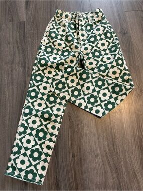 Pac Sun Green and Cream Floral Checker High-Rise Jeans